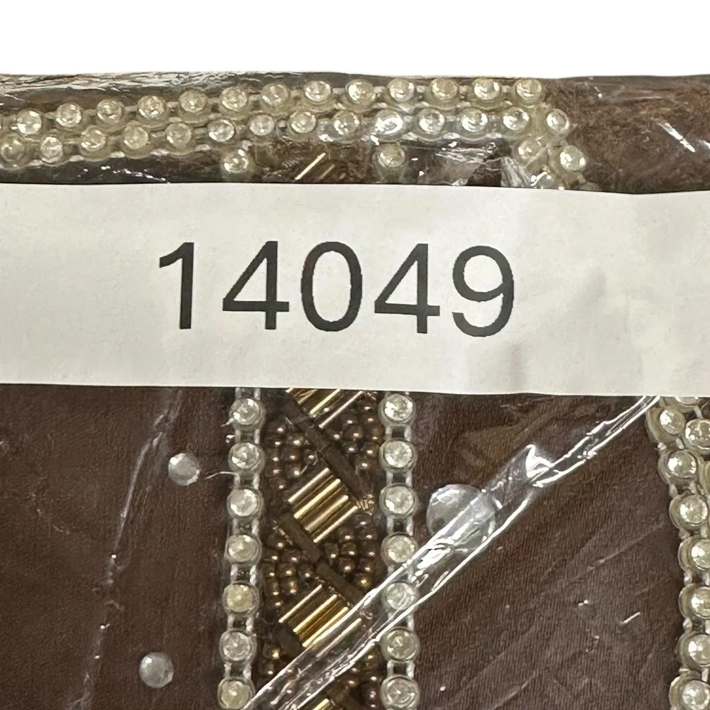 NWT Elite Champagne Clutch Purse Womens Brown‎ Cream Beaded Rhinestone NOS VTG